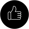 Icon of a thumbs up signifying that you will do your tests well if you live them with this system.